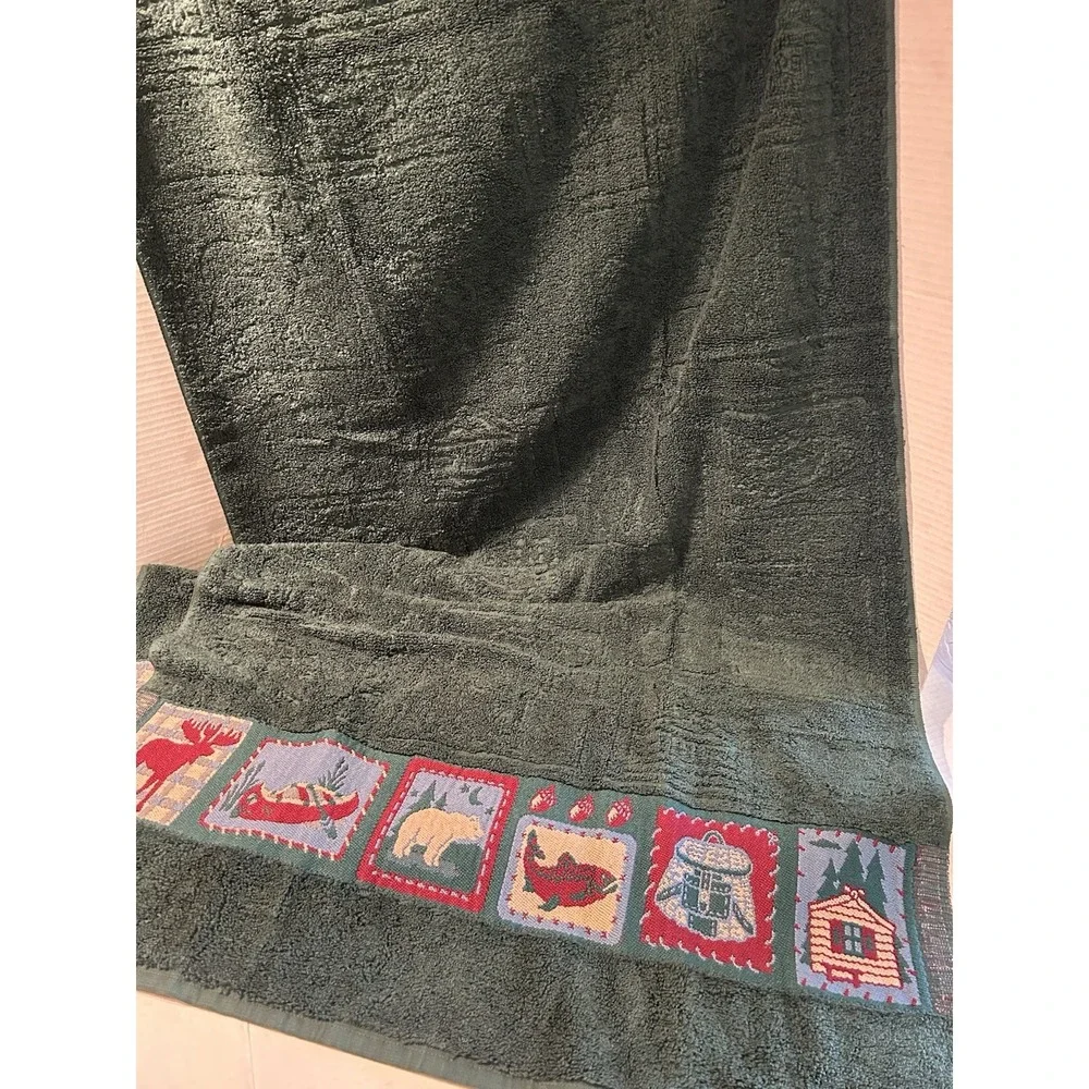 Jubilee Bath Towel Set Cabin Woodland Hunting Theme 6 Piece Set Hunter Green
